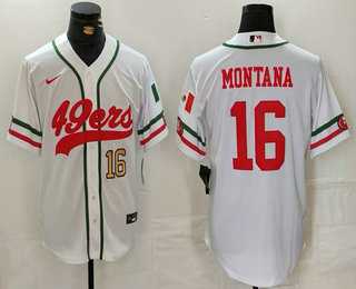 Men%27s San Francisco 49ers #16 Joe Montana Number White Mexico Cool Base Stitched Baseball Jersey